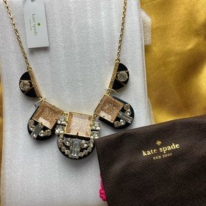 Kate Spade NWT Imperial Tile Gold & Black Crystal Statement Necklace